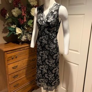 Karen Kane Sexy Black/White lace midi length dress